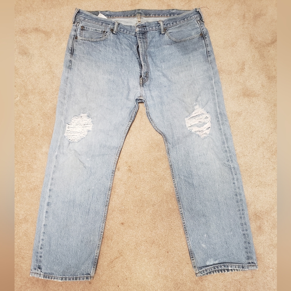 Levi's 505 Mens Jeans 42x30 Blue Pockets Regular Fit Straight Leg Medium Wash